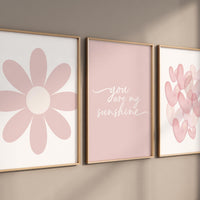 Flower nursery, flower prints for girls room, you are my sunshine, blush nursery, Girl bedroom art, heart print, girls room decor, baby girl