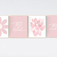 Flower nursery, flower prints for girls room, you are my sunshine, blush nursery, Girl bedroom art, heart print, girls room decor, baby girl