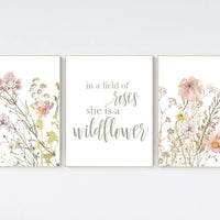 Boho Nursery wall art, Wildflower Nursery Decor, Floral Nursery, Girl Nursery Decor, In a field of roses she is a wildflower