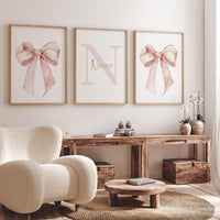 Bow print wall art, Bow nursery print, blush pink and gold, Bow nursery wall art, bow nursery art, bow nursery decor, bow wall art pink