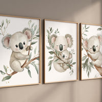 Koala Nursery Wall Art, Baby Koala Print Set, Woodland Animal Prints, Neutral Nursery Decor, Baby Shower Gift, Eucalyptus Wall Art