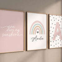 Boho Rainbow Nursery Wall Art, You Are My Sunshine Quote, Personalized Name & Initial Print, Baby Girl Room Decor, baby girl room decor
