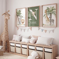 Jungle Animals, Safari Animal Nursery Wall Art Set, gender neutral, personalized Jungle Print , Elephant, Lion, Giraffe, Zebra, Monkey