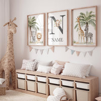 Jungle Animals, Safari Animal Nursery Wall Art Set, gender neutral, personalized Jungle Print , Elephant, Lion, Giraffe, Zebra, Monkey