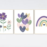 Rainbow Nursery Prints: Flower & Heart Wall Art