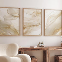 Beige Marble Wall Art Set: Gold Abstract Prints, Modern Decor