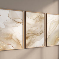 Beige Marble Wall Art Set: Gold Abstract Prints, Modern Decor