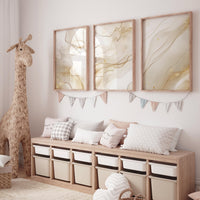 Beige Marble Wall Art Set: Gold Abstract Prints, Modern Decor