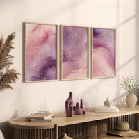 Pink Marble Wall Art Set: Abstract Gold Accent Prints