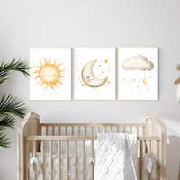 Sun Moon Cloud Nursery Print: Celestial Baby Room Decor