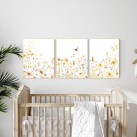 Bee & Yellow Wildflower Print Set: Neutral Botanical Nursery Art