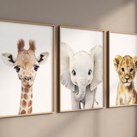 Safari Baby Animal Nursery Wall Art, Giraffe Elephant Lion Prints, Jungle Animal Decor, Gender Neutral Baby Room Wall Set, animal prints