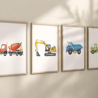 Boy Room Wall Art, Construction Vehicle Nursery Prints, Construction Wall Art, Transportation Print, Truck Wall Art, Nursery Truck Prints