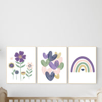Rainbow Nursery Prints: Flower & Heart Wall Art