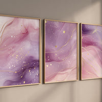 Pink Marble Wall Art Set: Abstract Gold Accent Prints