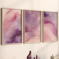 Pink Marble Wall Art Set: Abstract Gold Accent Prints