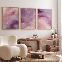 Pink Marble Wall Art Set: Abstract Gold Accent Prints