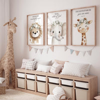 Animal Nursery Prints: Lion, Elephant, Giraffe, Christian Decor