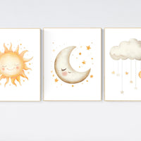 Sun Moon Cloud Nursery Print: Celestial Baby Room Decor