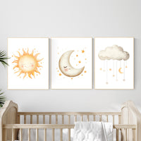 Sun Moon Cloud Nursery Print: Celestial Baby Room Decor
