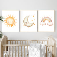 Sun Moon Rainbow Nursery Prints: Celestial Baby Room Decor