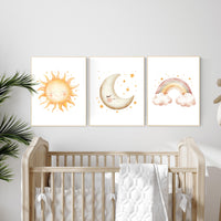 Sun Moon Rainbow Nursery Prints: Celestial Baby Room Decor