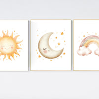 Sun Moon Rainbow Nursery Prints: Celestial Baby Room Decor