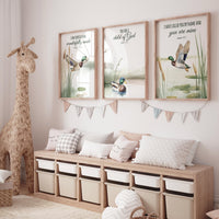 Duck Wall Art Set of 3 – Bible Verse Prints with Mallard Ducks – Christian Nature Nursery or Rustic Cabin Decor, kids room decor, baby room