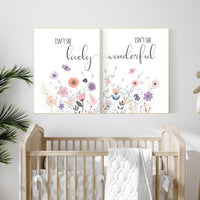 Isn’t She Lovely and Isn’t She Wonderful Floral Wall Art Set – Pastel Butterfly Nursery Prints for Baby Girl Room Decor, Set of 2