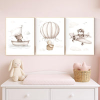 Adventure Bear Nursery Print Set: Travel Theme Wall Art