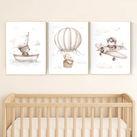 Adventure Bear Nursery Print Set: Travel Theme Wall Art