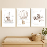 Adventure Bear Nursery Print Set: Travel Theme Wall Art