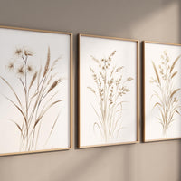 Beige Botanical Line Art Print Set: Minimalist Floral Wall Decor