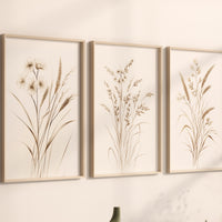 Beige Botanical Line Art Print Set: Minimalist Floral Wall Decor