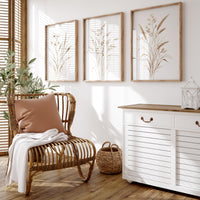 Beige Botanical Line Art Print Set: Minimalist Floral Wall Decor