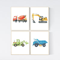 Boy Room Wall Art, Construction Vehicle Nursery Prints, Construction Wall Art, Transportation Print, Truck Wall Art, Nursery Truck Prints