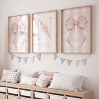 Personalized Nursery Print: Pink Floral Bow, Baby Girl Room Decor