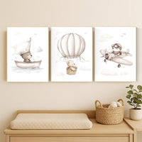 Adventure Bear Nursery Print Set: Travel Theme Wall Art