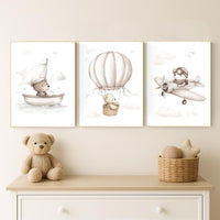 Adventure Bear Nursery Print Set: Travel Theme Wall Art