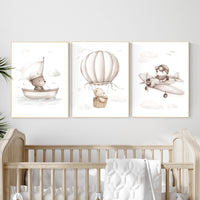 Adventure Bear Nursery Print Set: Travel Theme Wall Art