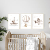 Adventure Bear Nursery Print Set: Travel Theme Wall Art
