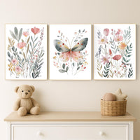 Watercolor Butterfly Floral Print: Pastel Nursery Wall Art
