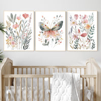 Watercolor Butterfly Floral Print: Pastel Nursery Wall Art