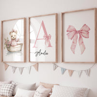 Personalized Baby Girl Nursery Art: Floral Bear in Boat Print