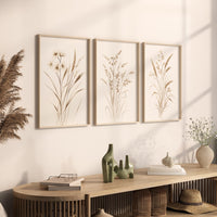 Beige Botanical Line Art Print Set: Minimalist Floral Wall Decor
