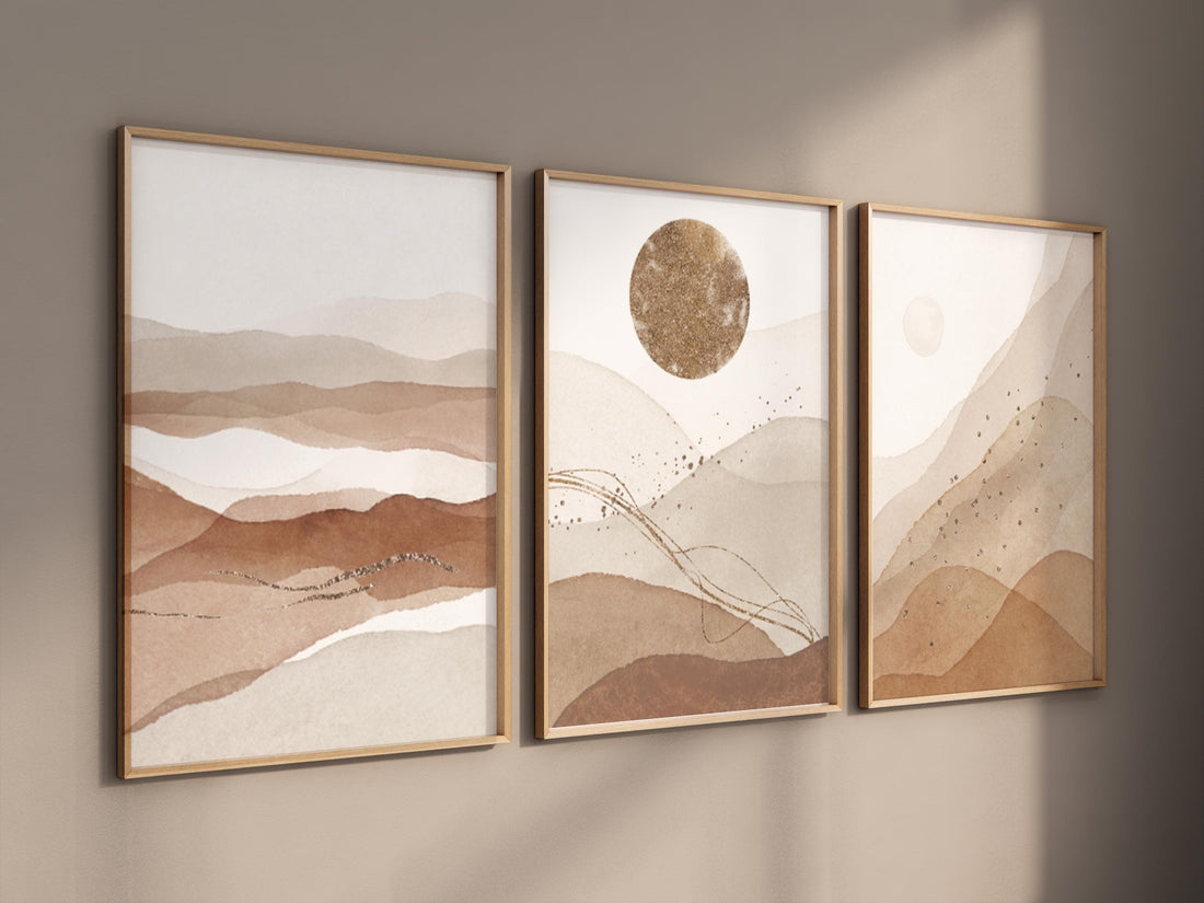 Neutral Abstract Landscape Print Set: Beige Earth Tone Boho Decor