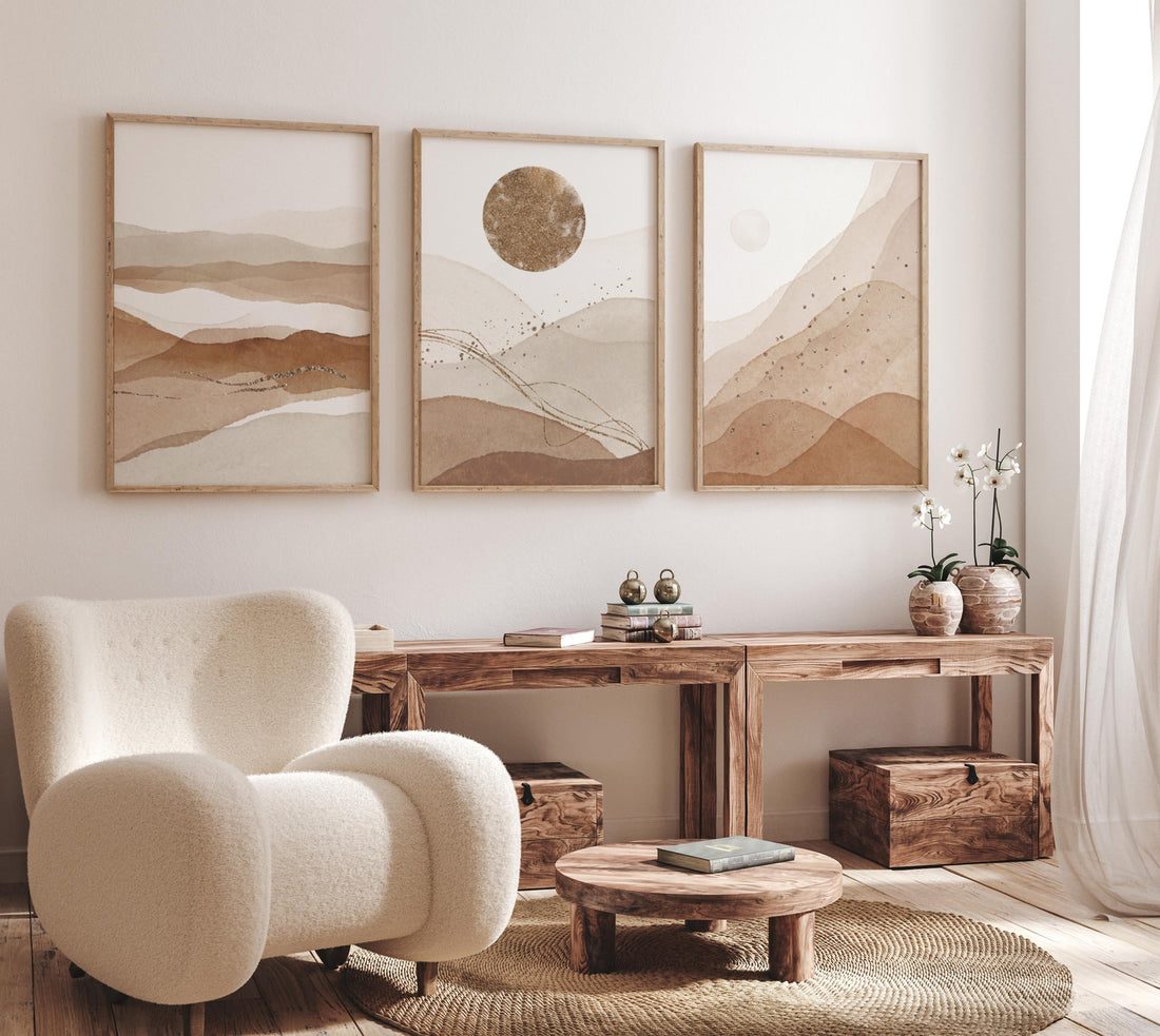 Neutral Abstract Landscape Print Set: Beige Earth Tone Boho Decor