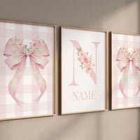 Personalized Nursery Print: Pink Floral Bow, Baby Girl Room Decor