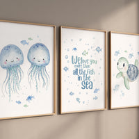 Watercolor Sea Animal Nursery Art: Jellyfish & Turtle Prints