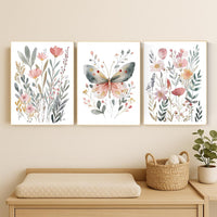 Watercolor Butterfly Floral Print: Pastel Nursery Wall Art